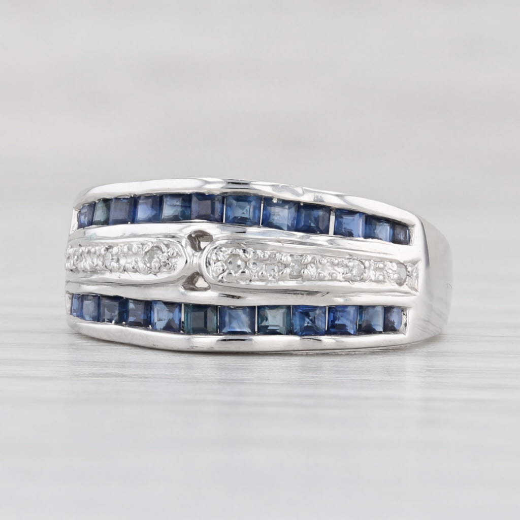 Light Gray 1.03ctw Blue Sapphire Diamond Ring 14k White Gold Size 7.25