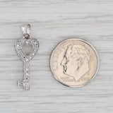 Gray Diamond Accented Heart Skeleton Key Pendant 10k White Gold Charm