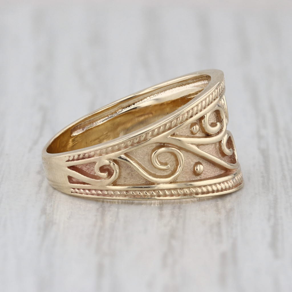 Ornate Tapering Band Ring 10k Yellow Gold Size 8 Swirls & Dots