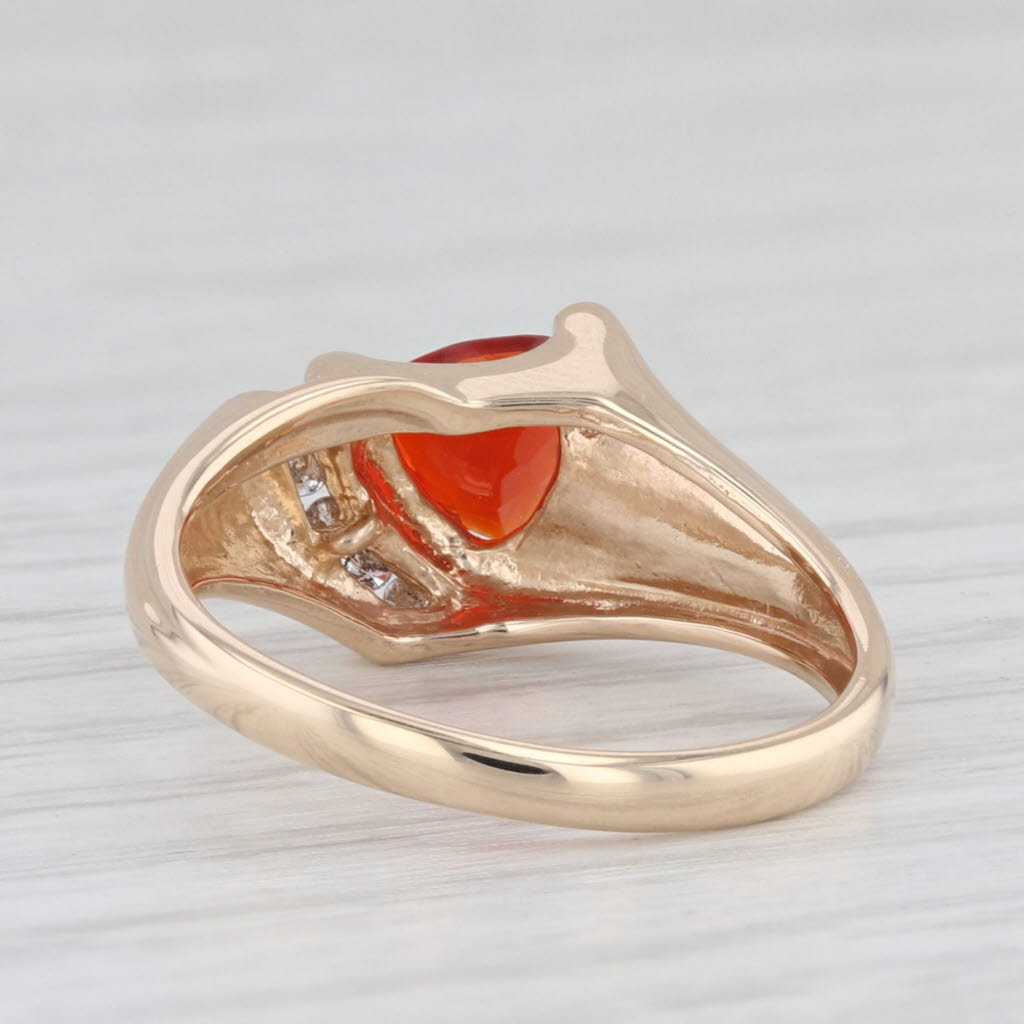 Light Gray Trillion Fire Opal Diamond Ring 14k Yellow Gold Size 7.25