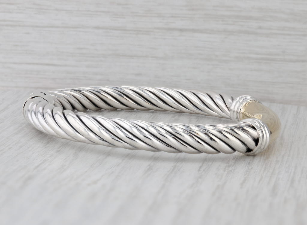 Cable Bangle Bracelet Sterling Silver 18k Gold 7.5" 7.4mm Hinged Snap Clasp