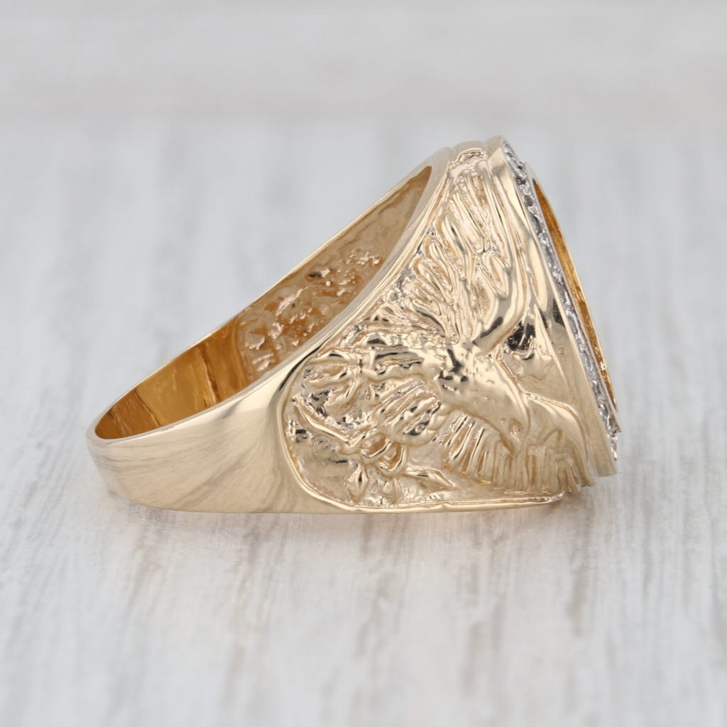 0.35ctw Diamond Halo American Gold Eagle Coin Ring 10k 22k Gold Size 12.5