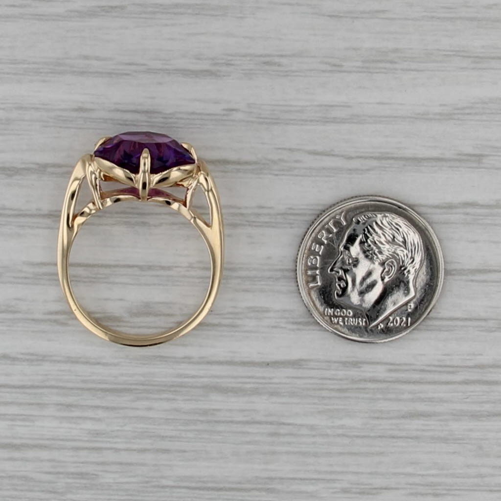 6.40ct Lab Created Purple Sapphire Solitaire Star Ring 14k Yellow Gold Size 6.75