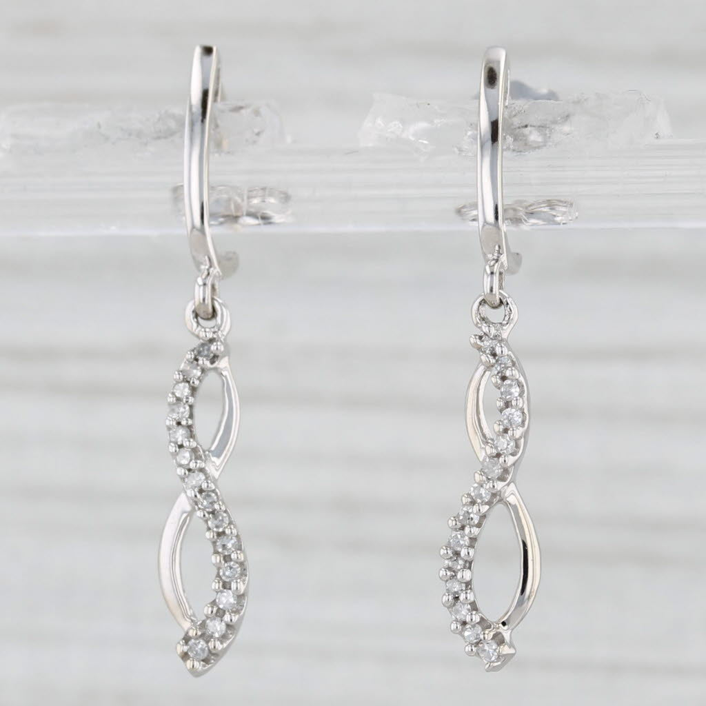 Light Gray Diamond Infinity Charm Dangle Earrings 10k White Gold Pierced Drops