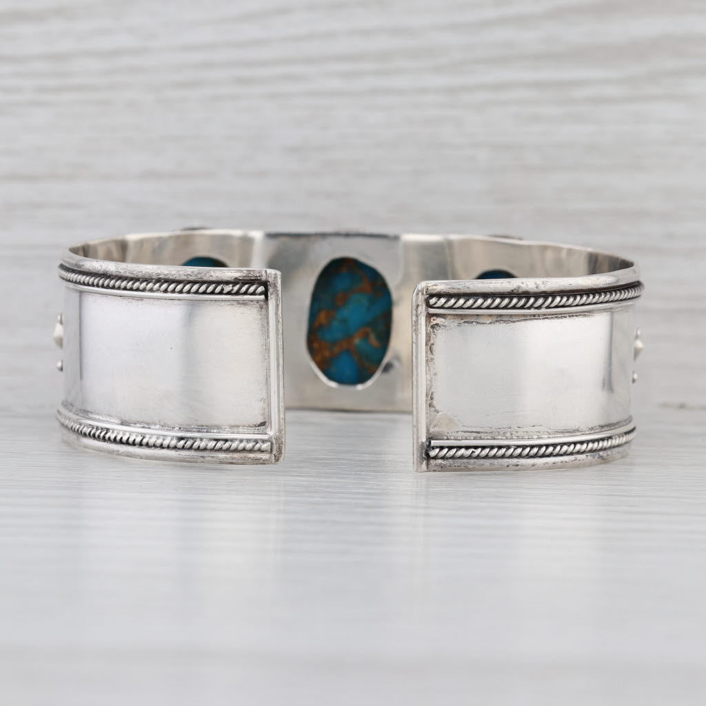 Blue Turquoise Topaz Cuff Bracelet Sterling Silver 7.25" Vintage Statement