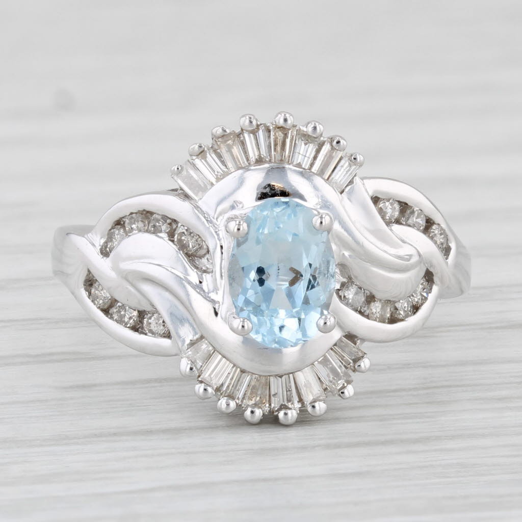 Light Gray 1.19ctw Aquamarine Diamond Ring 14k White Gold Size 7