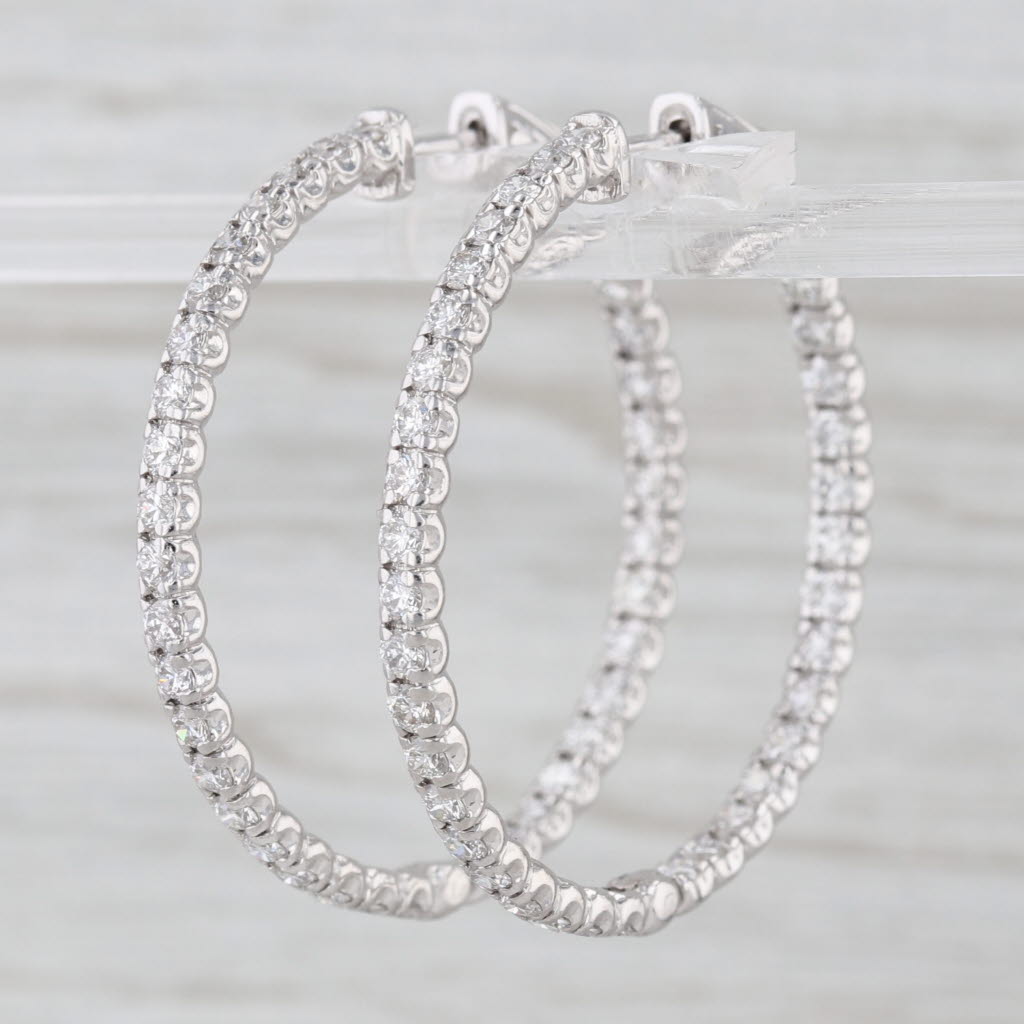 2.76ctw Diamond Inside Out Hoop Earrings 14k White Gold Round Hoops 36 x 2.8mm