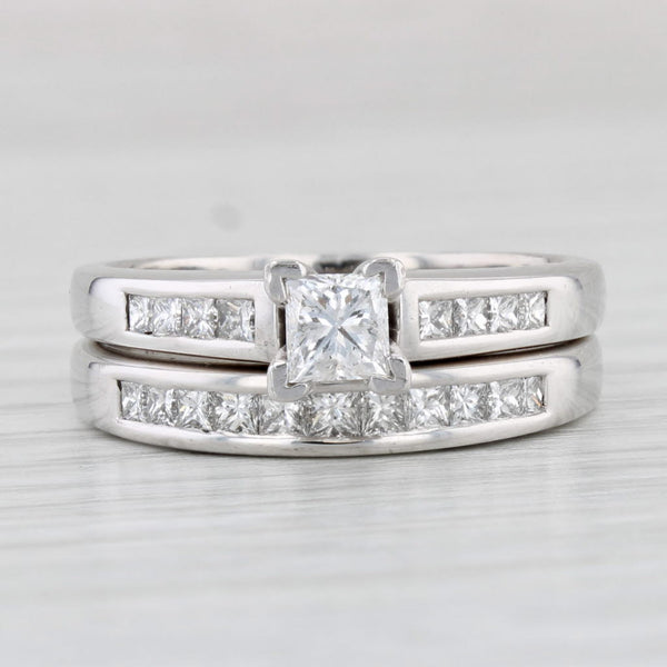 Light Gray 0.58ctw Princess Diamond Engagement Ring Wedding Band Bridal Set 14k White Gold