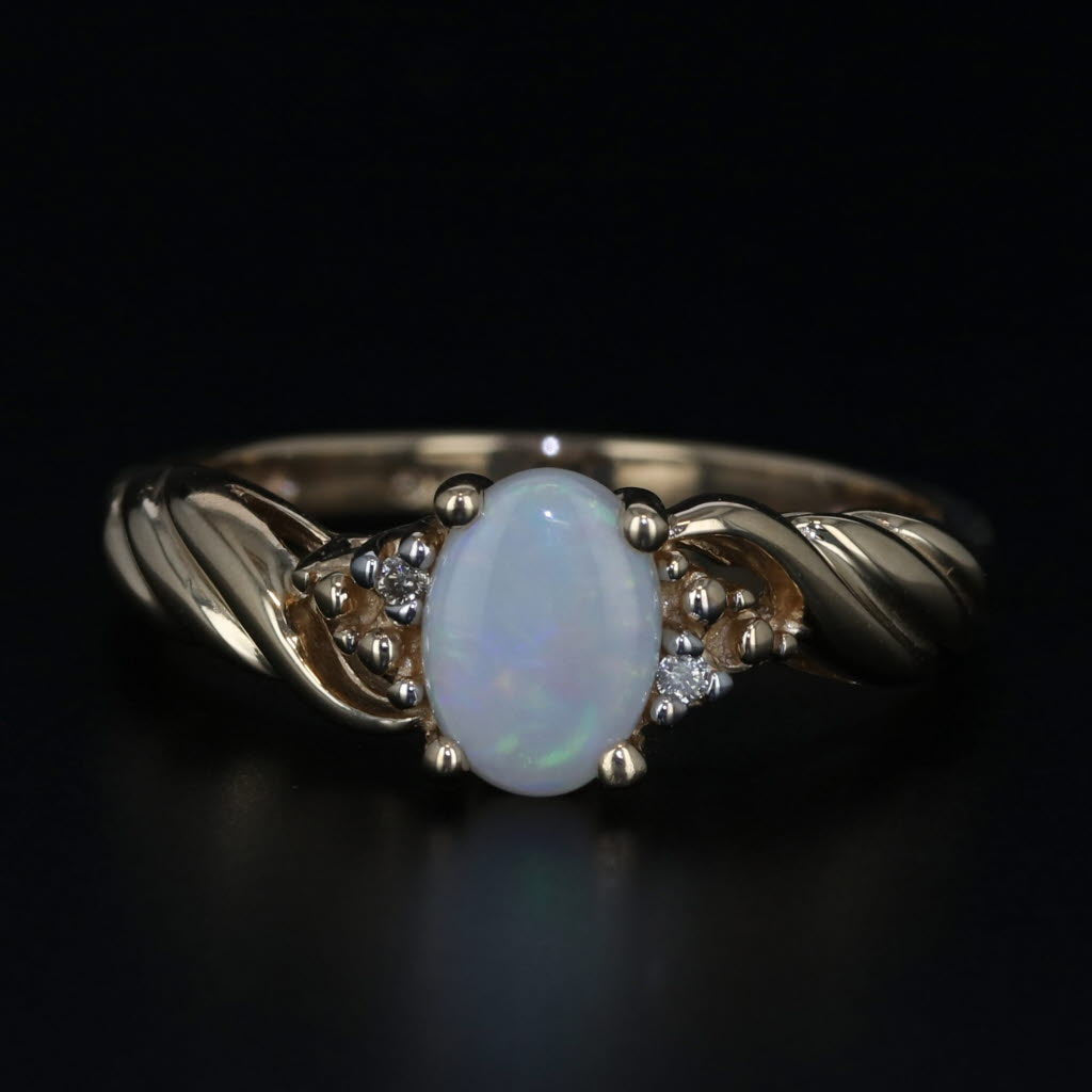 Black Opal Oval Cabochon 10k Yellow Gold Ring Size 7