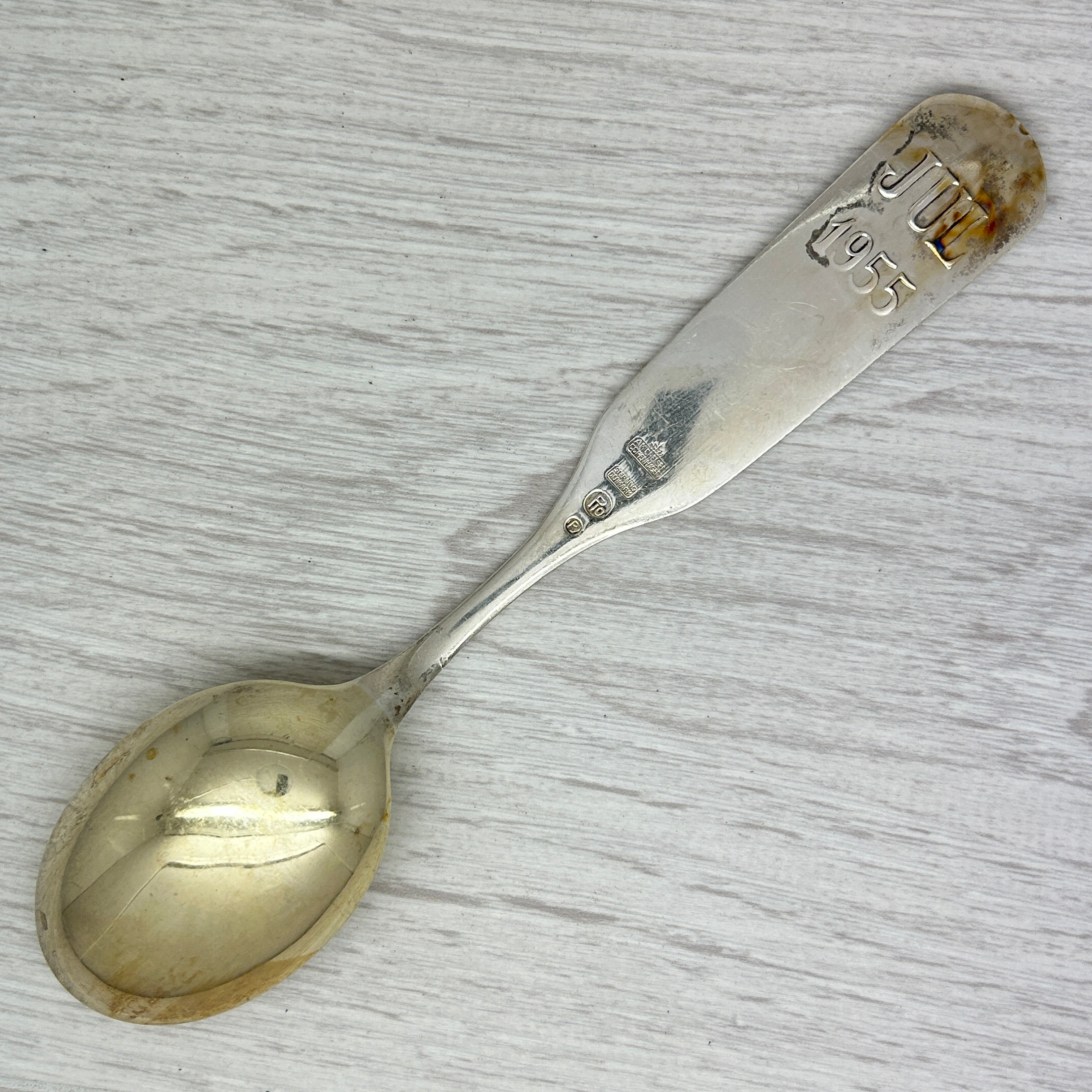 Gray Vintage 1955 Anton Michelsen Sterling Silver & Enamel Christmas Spoon Denmark