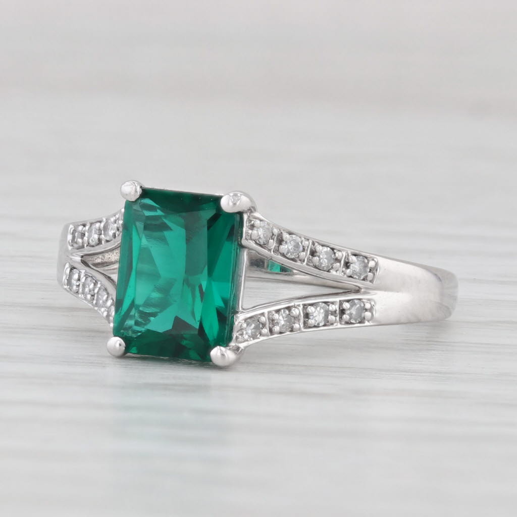 Light Gray 1.28ctw Lab Created Emerald Diamond Ring 10k White Gold Size 6.75 Engagement