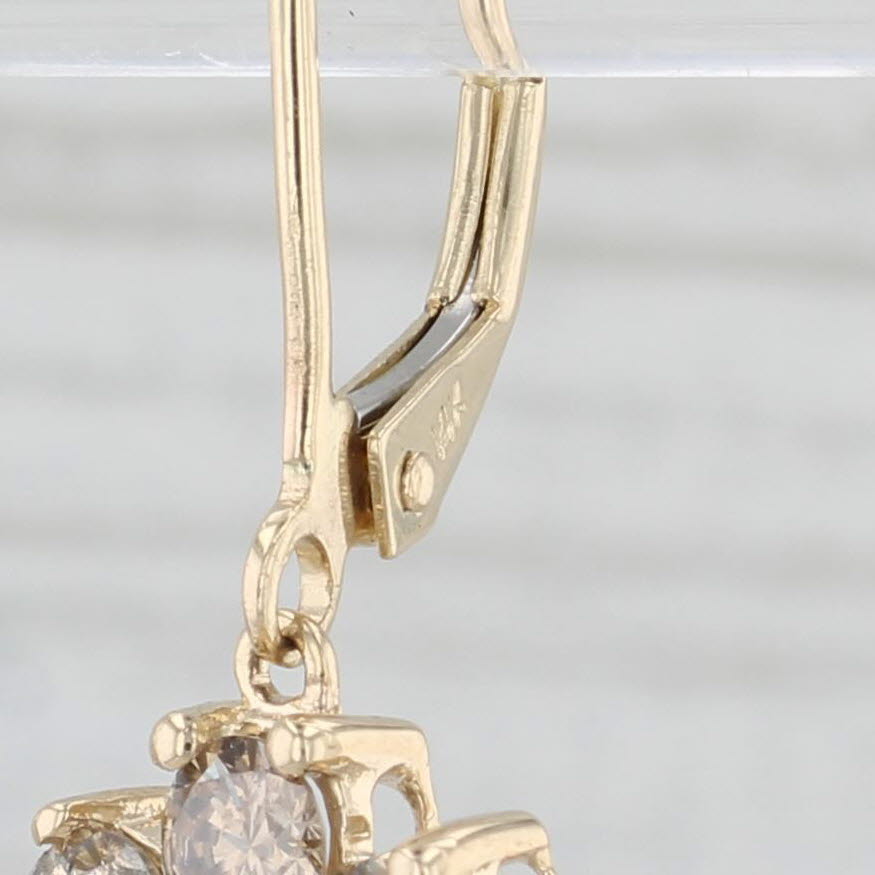 Light Gray 1.80ctw Champagne Diamond Flower Dangle Earrings 14k Yellow Gold