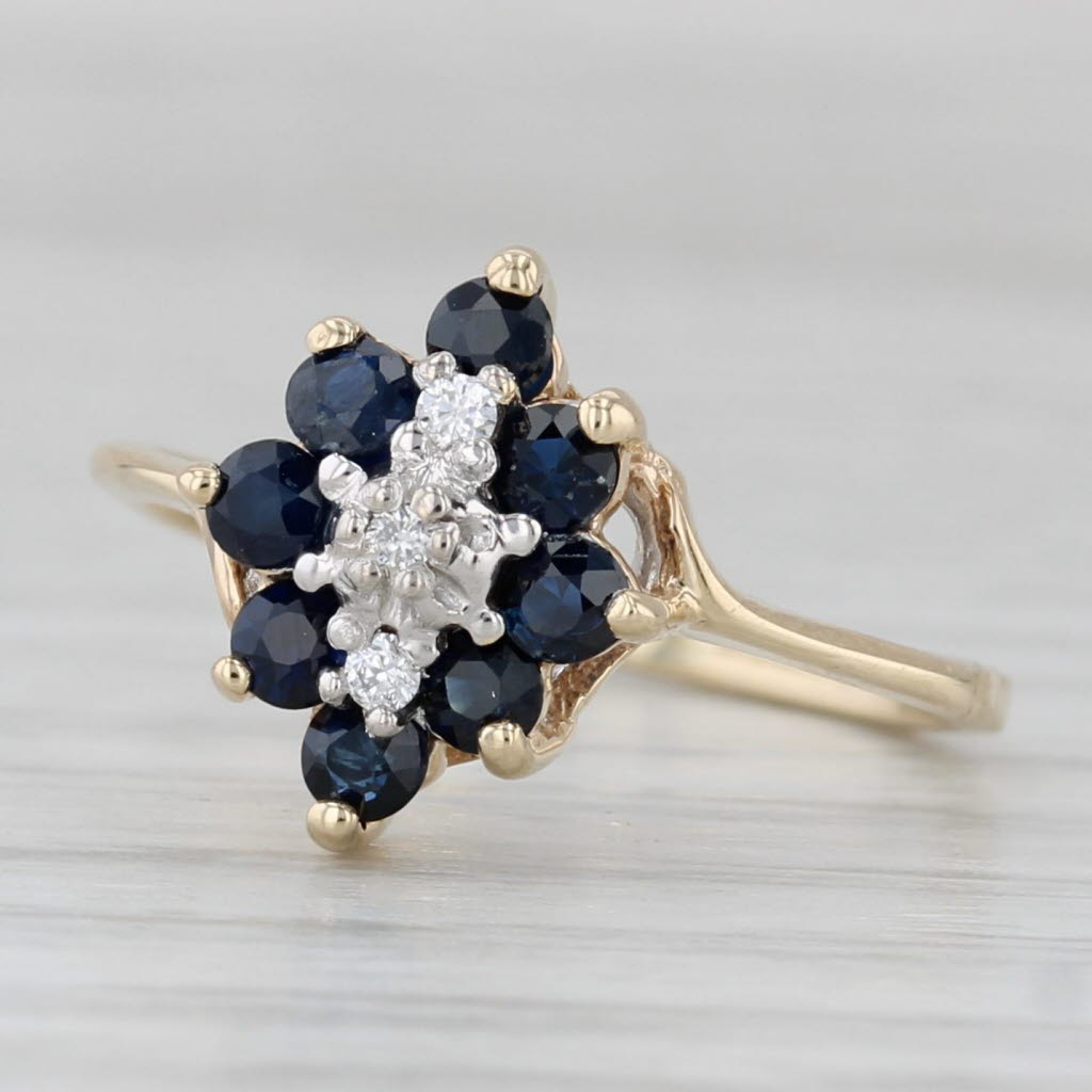 Gray 0.51ctw Blue Sapphire Diamond Cluster Ring 10k Yellow Gold Size 4.5