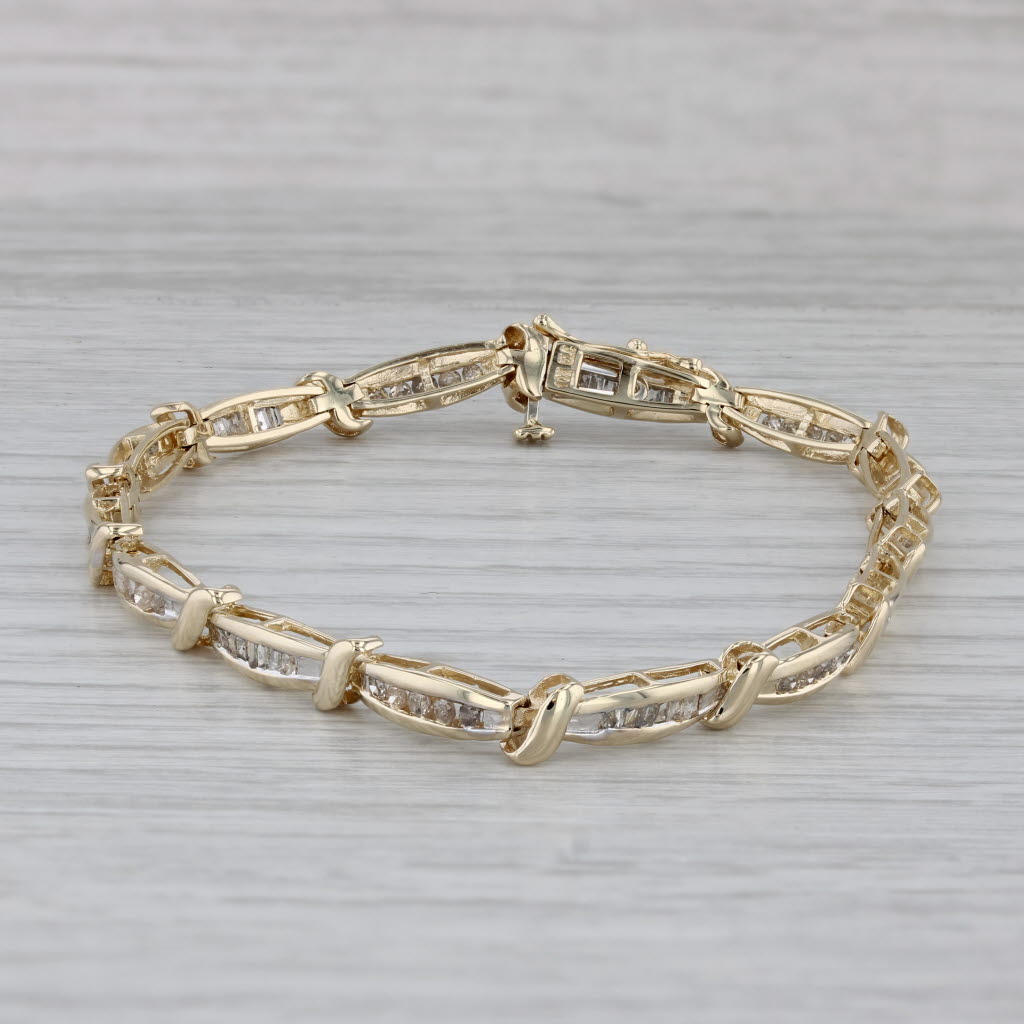 Gray 0.98ctw Diamond Bar Link Bracelet 10k Yellow Gold 7" 4.4mm