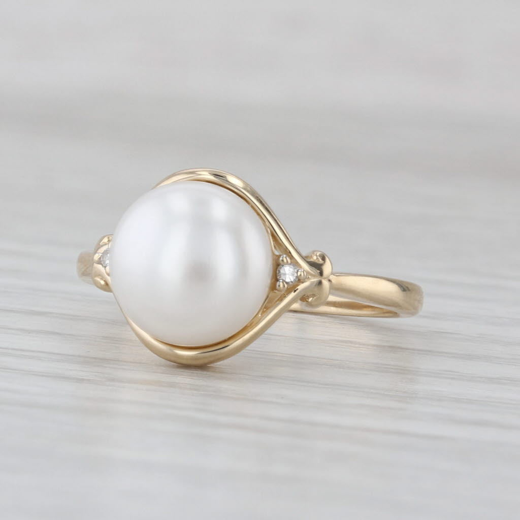 Freshwater Button Pearl Solitaire Ring 10k Yellow Gold Size 7