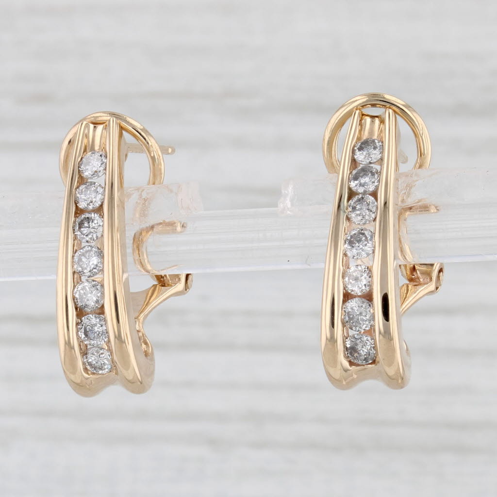 Light Gray 0.40ctw Diamond Journey J-Hook Earrings 14k Yellow Gold Omega Back Drops