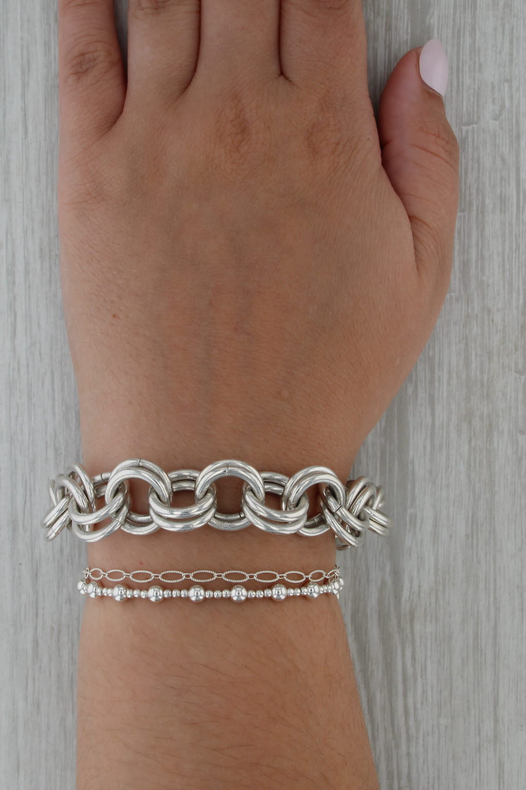 Silpada Double Cable Chain Bracelet Sterling Silver 14.1mm 7" Charm Starter
