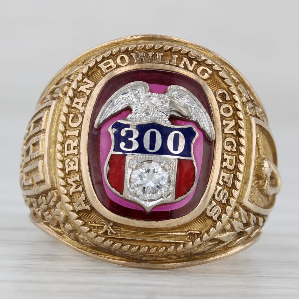 Gray American Bowling Congress Championship Ring 10k Gold Lab Created Ruby Size 8.75