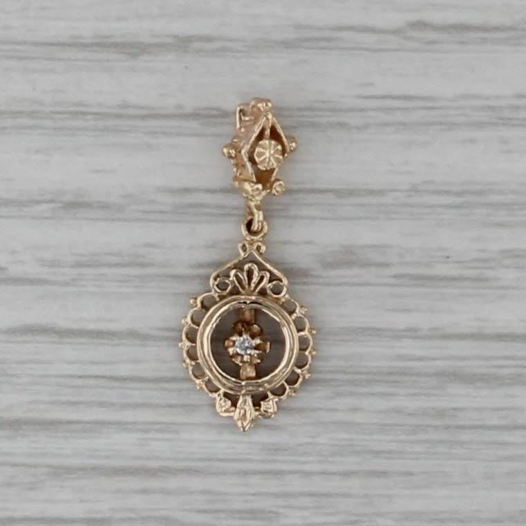 Vintage Diamond Lavalier Pendant 14k Yellow Gold Small Drop