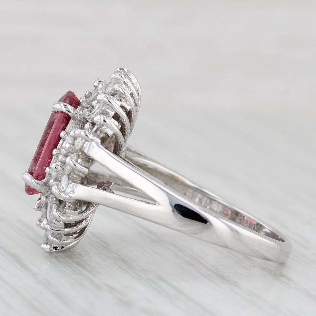 Light Gray 3.04ctw Pink Tourmaline Diamond Halo Ring 14k White Gold Size 7.25 Cocktail