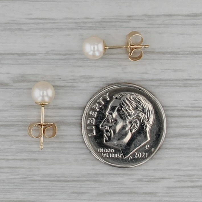 4.9mm Cultured Pearl Stud Earrings 14k Yellow Gold Round Solitaire Studs