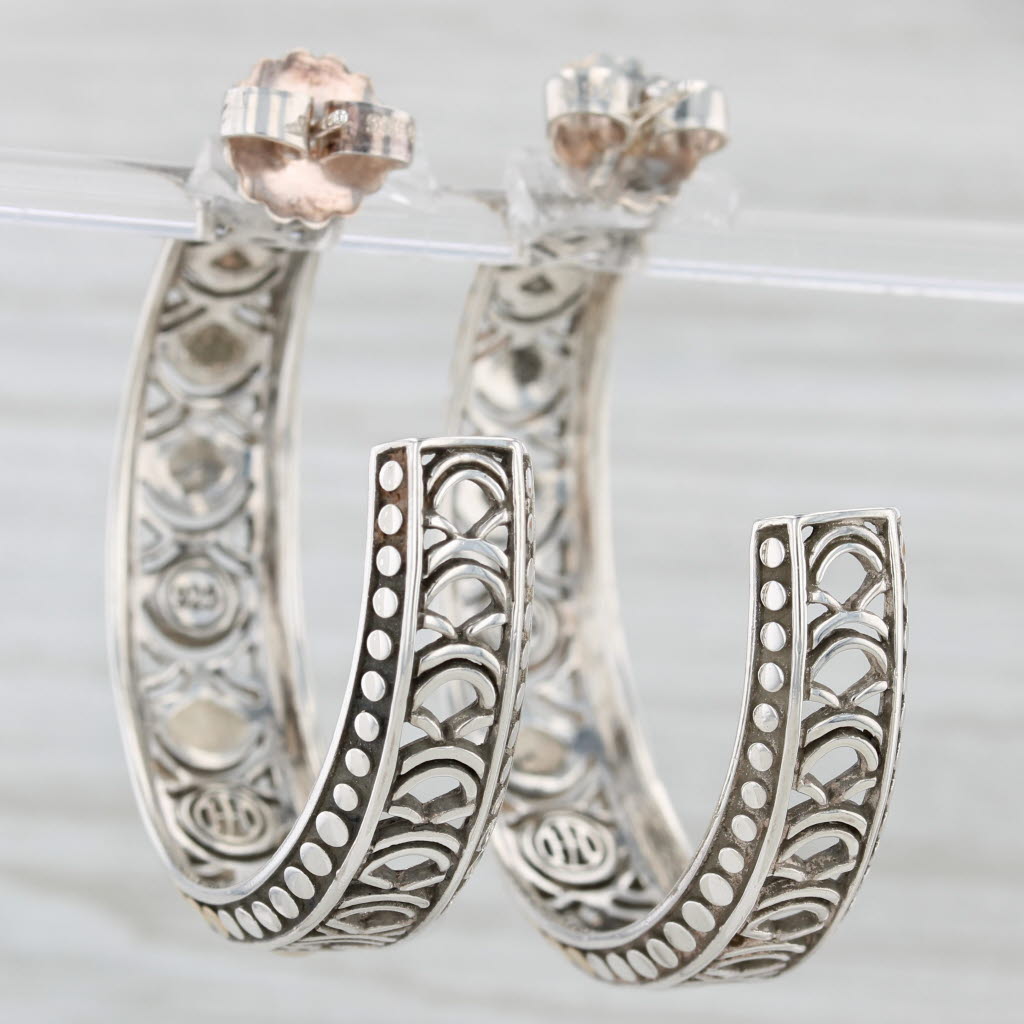 Light Gray John Hardy Naga Statement Hoop Earrings Sterling Silver 18k Gold Round Hoops