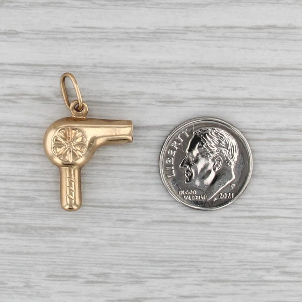 Vintage Hairdryer Charm 14k Yellow Gold Pendant
