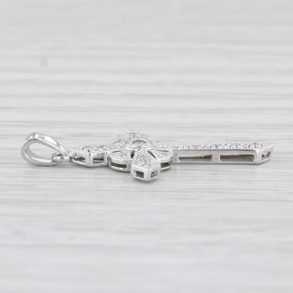 Light Gray Diamond Cross Pendant 14k White Gold Religious Jewelry