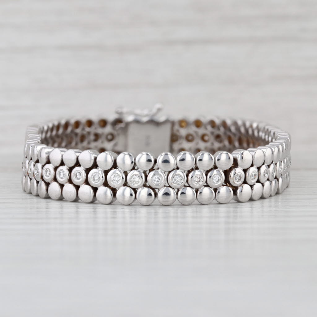 1.10ctw Diamond Dots Bracelet 18k White Gold 7.5" 9mm