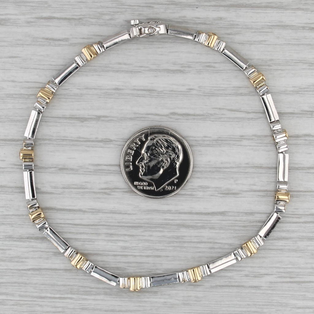 0.68ctw White Yellow Diamond Bracelet 18k White Yellow Gold 7.5" Bar Chain