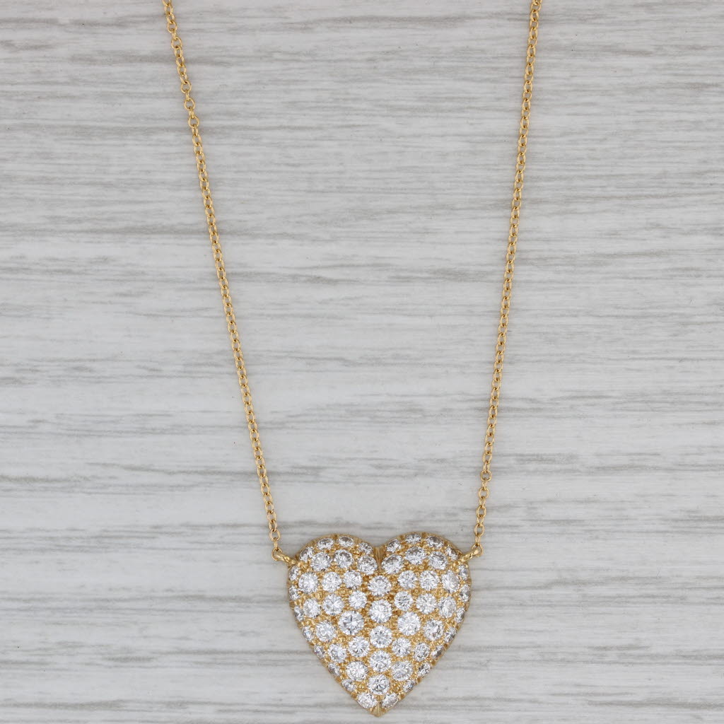 Gray 2.70ctw Diamond Heart Pendant Necklace 18k Yellow Gold 15.5" Rope Chain