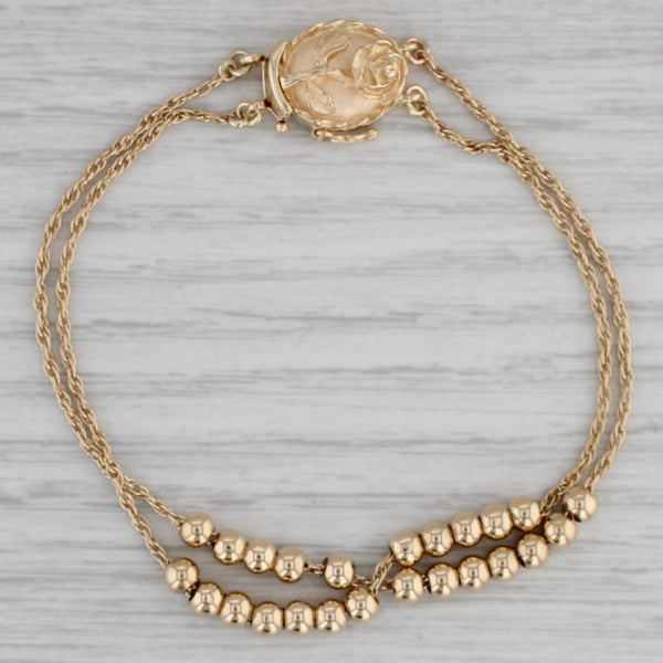 Gray Flower Clasp Starter Slide Charm Bracelet w/ Bead 14k Yellow Gold 7.5" Vintage