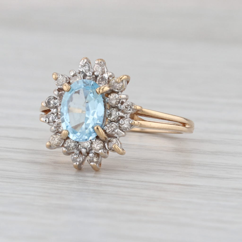 1.61ctw Oval Aquamarine Diamond Halo Ring 14k Yellow Gold Size 7.25