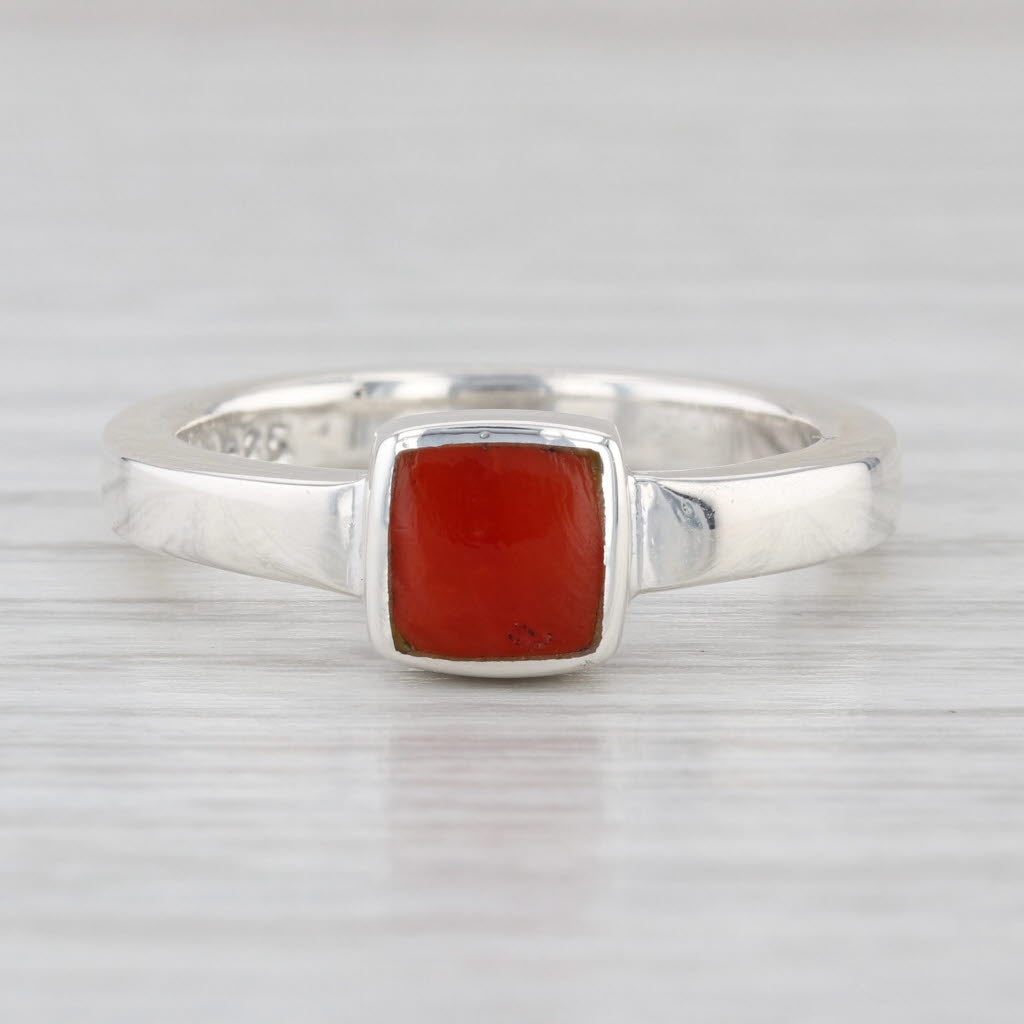 Coral Solitaire Ring Sterling Silver Size 9 Stackable