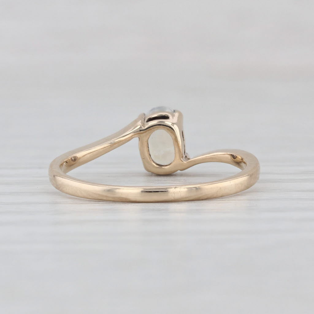 Blue Flash Moonstone Ring 10k Yellow Gold Sz 5.5 Bypass Oval Cabochon Solitaire