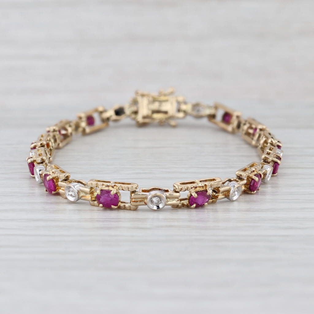 3.59ctw Ruby Diamond Tennis Bracelet 14k Yellow White Gold 7.5"