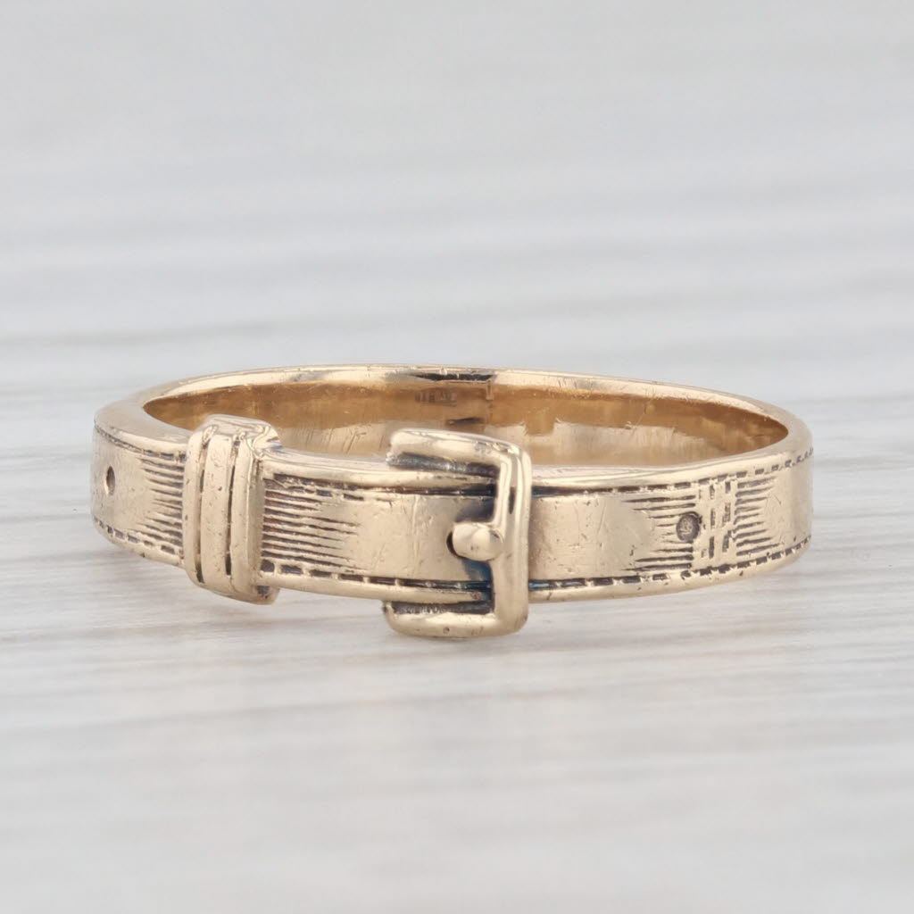 Light Gray Vintage Ballou Co BA Belt Buckle Ring 10k Yellow Gold Size 4 Stackable