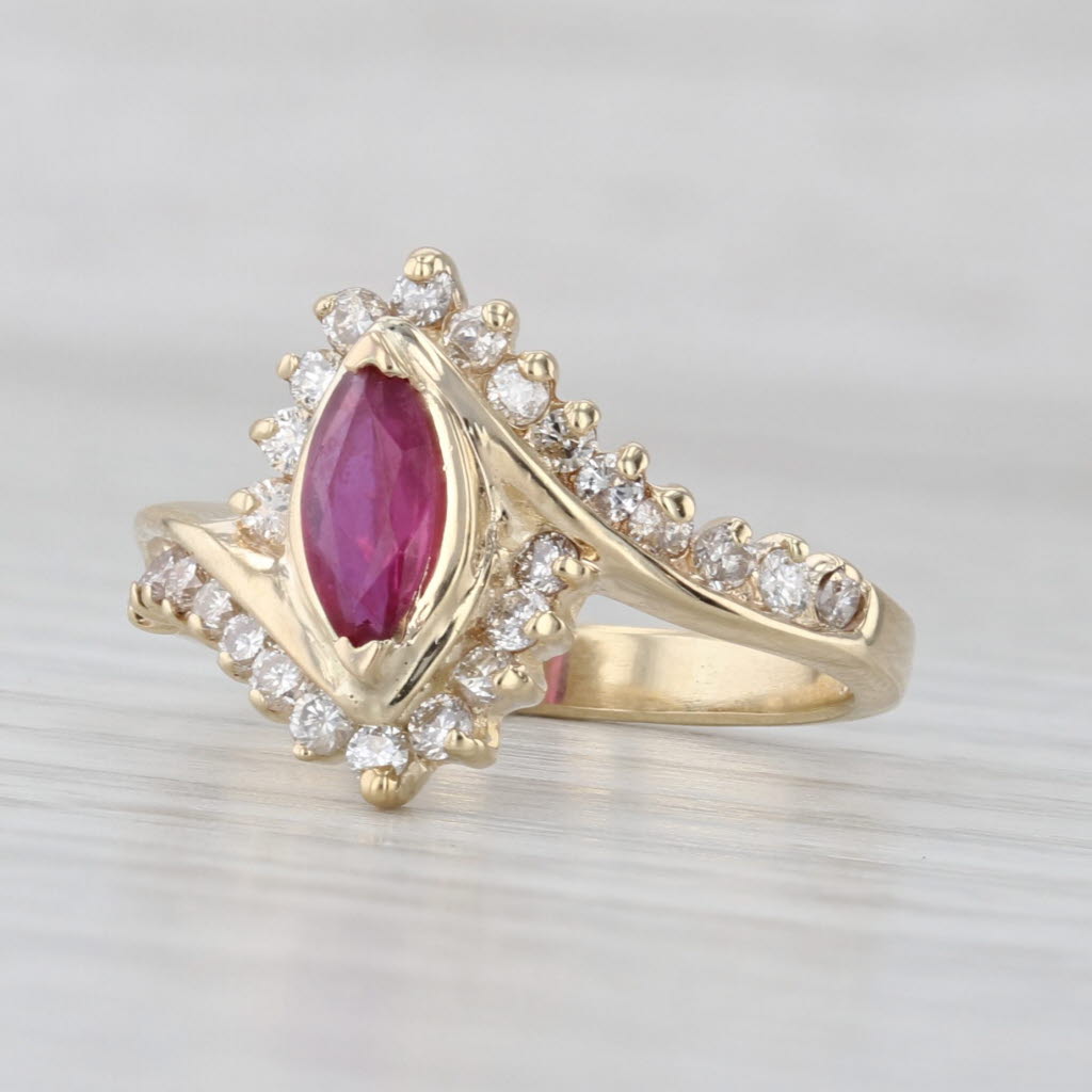 0.92ctw Marquise Ruby Diamond Bypass Ring 14k Yellow Gold Size 6.75