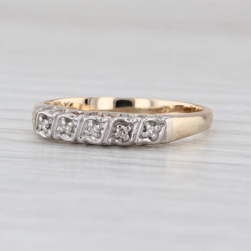 Vintage Diamond Ring 14k White Yellow Gold Size 6.5 Stackable Wedding Band
