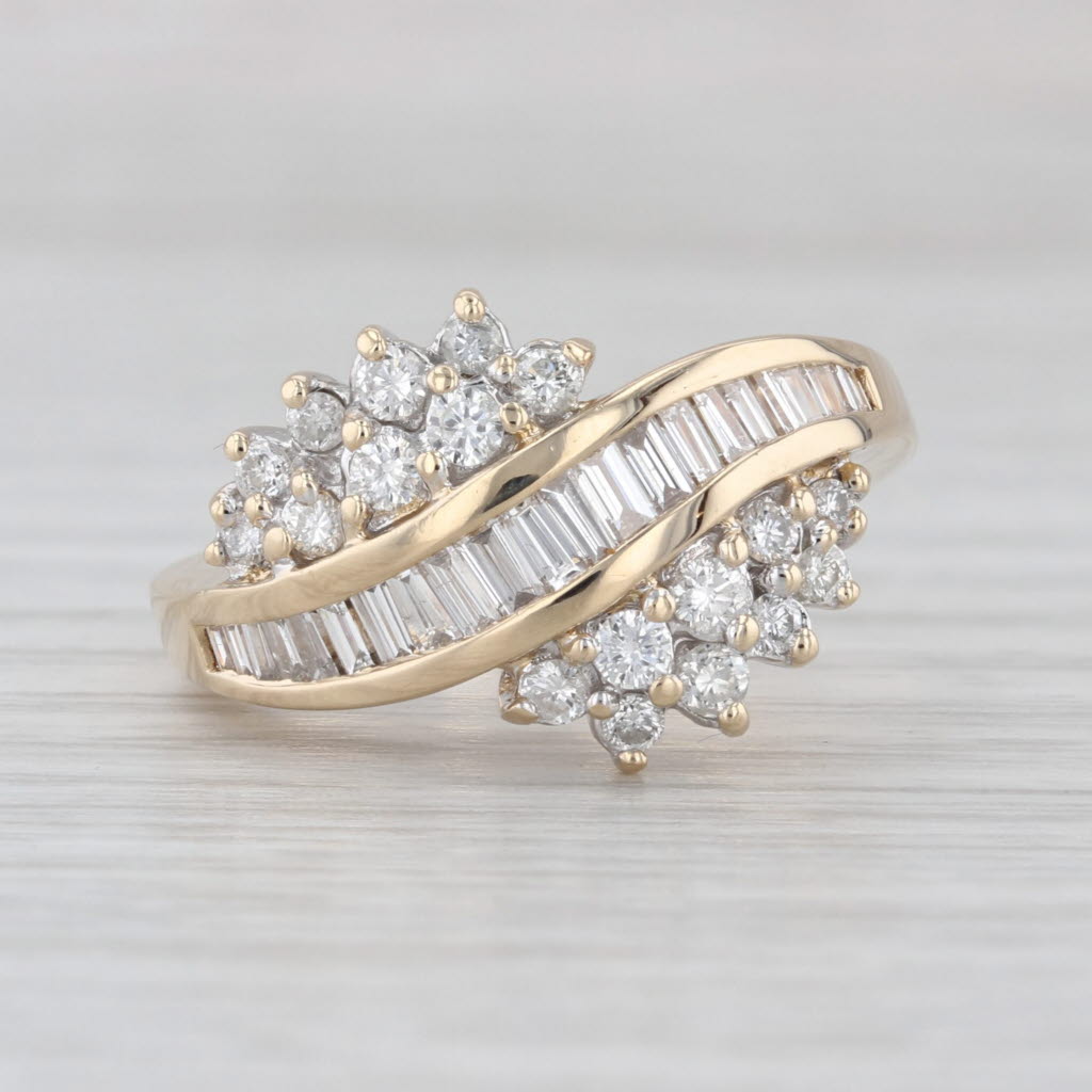 0.97ctw Diamond Cluster Bypass Ring 14k Yellow Gold Wedding Anniversary Size 8.5