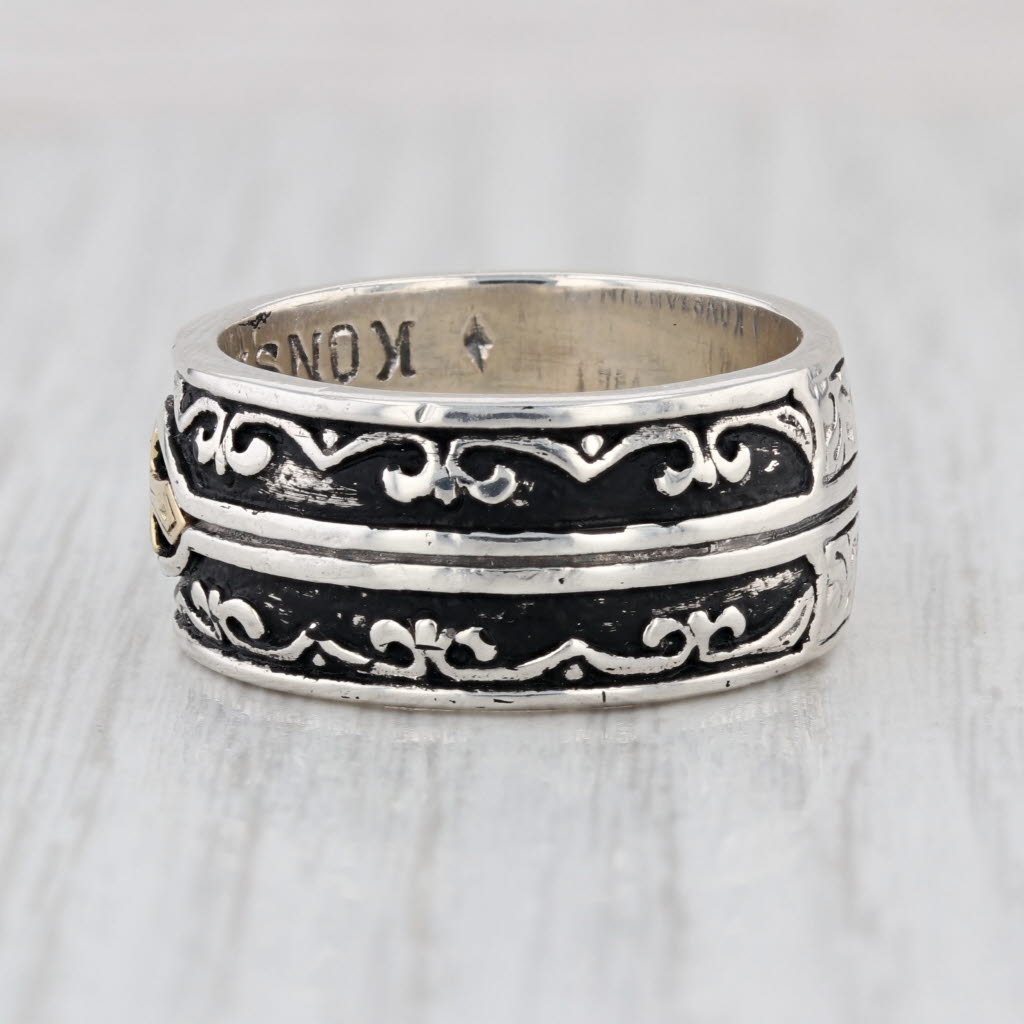 Konstantino Ornate Cross Ring Sterling Silver 18k Gold Band Size 10.5