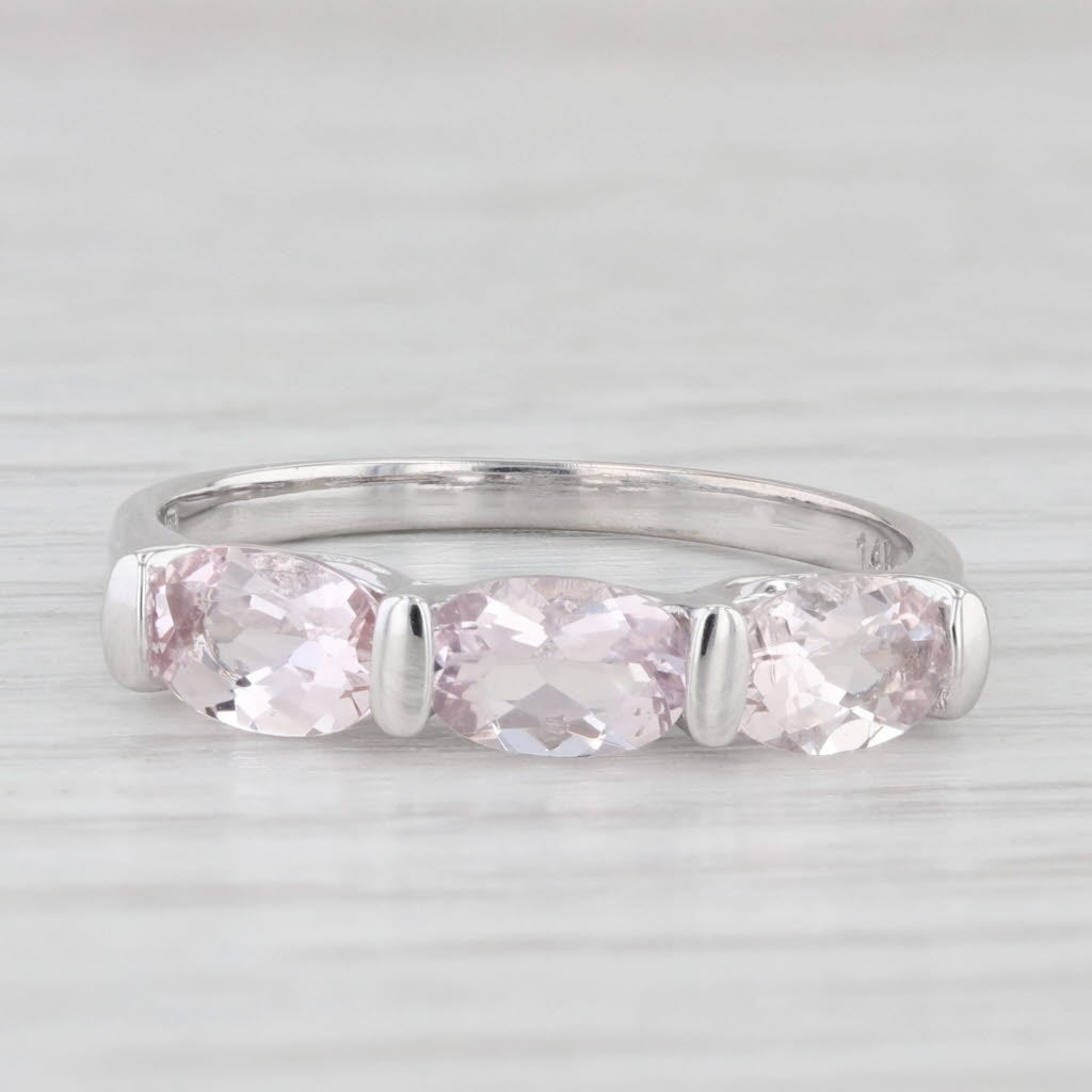 Light Gray 1.20ctw Morganite 3-Stone Ring 14k White Gold Size 7 Wedding Band Stackable