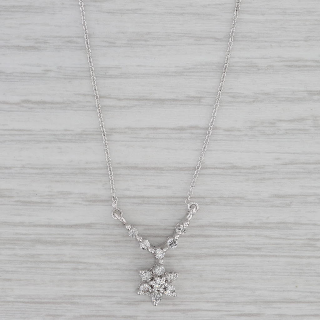 Gray 0.36ctw Diamond Cluster Flower Y Necklace 14k White Gold 19.25" Cable Chain