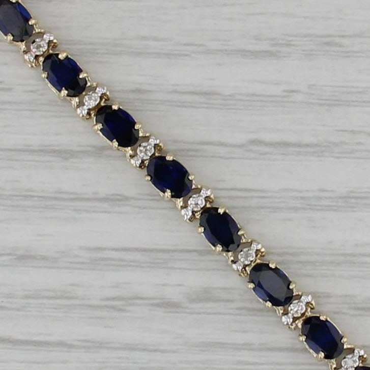 Lab Created Blue Sapphire Diamond Tennis Bracelet 10k Yellow Gold 6.75" 4.8mm