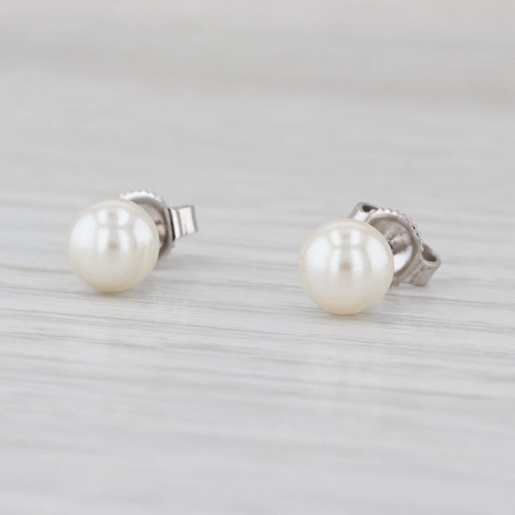Imitation Pearl Stud Earrings 14k White Gold Round Solitaire Studs