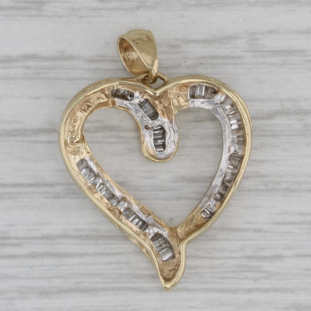 Gray 0.50ctw Channel Set Baguette Diamond Open Heart Pendant 10k Yellow Gold