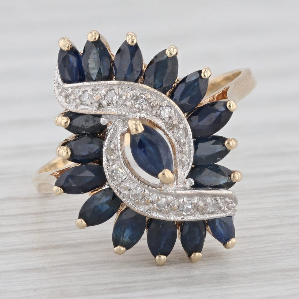 Light Gray 1.98ctw Blue Sapphire Diamond Ring 10k Yellow Gold Size 7