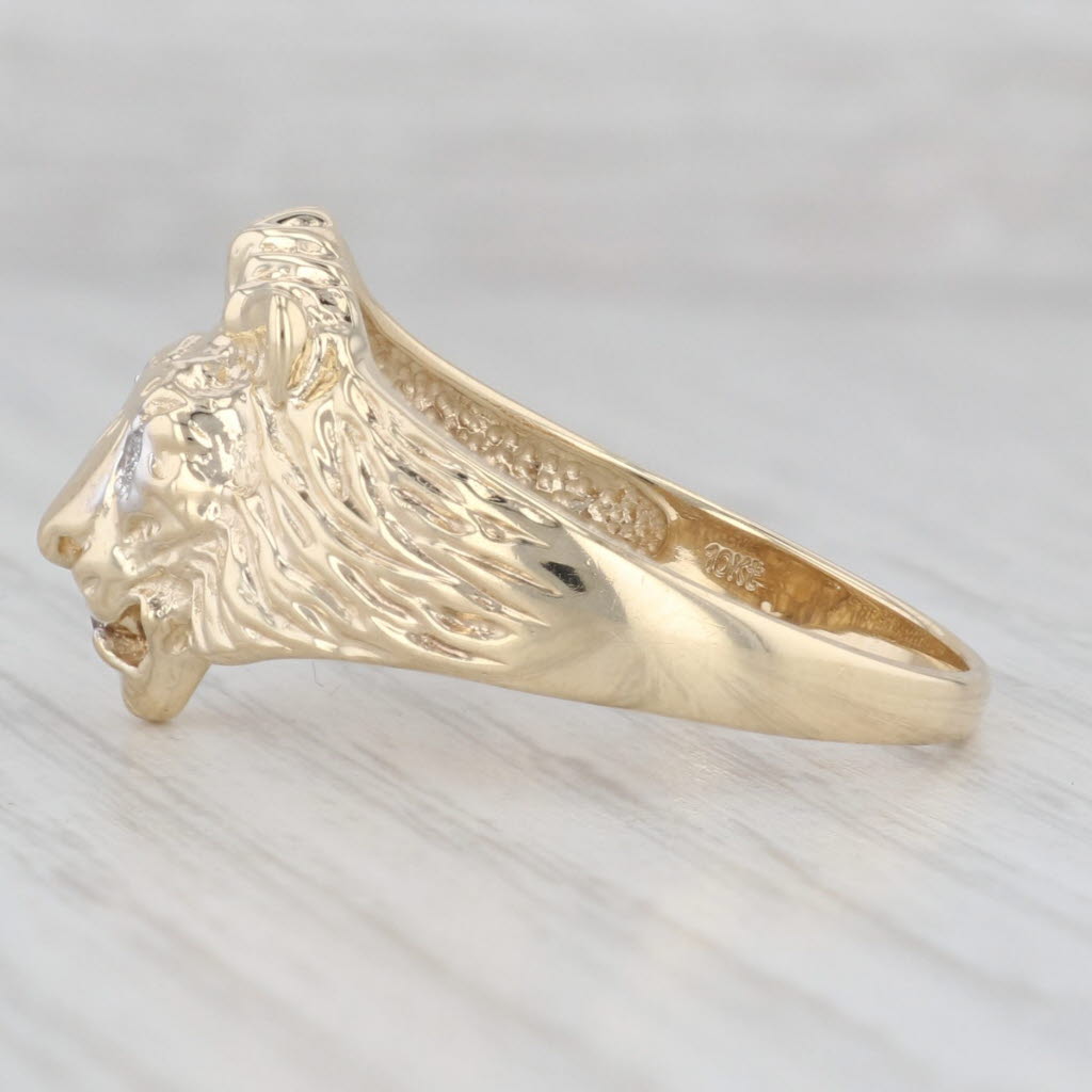 Light Gray Diamond Lion Ring 10k Yellow Gold Size 13.25 Statement Animal Jewelry