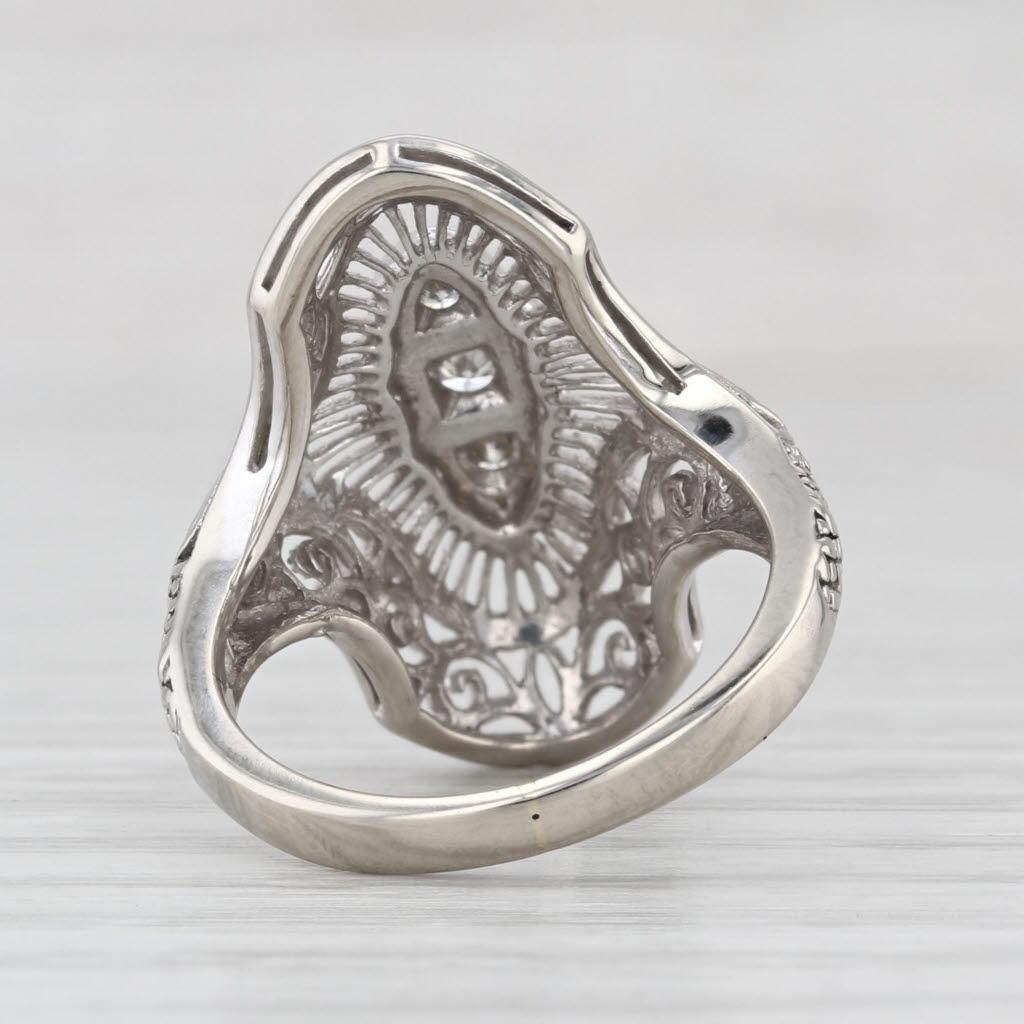 Vintage Art Deco 0.12ctw Diamond 3-Stone Filigree Ring 10k White Gold Size 5.25