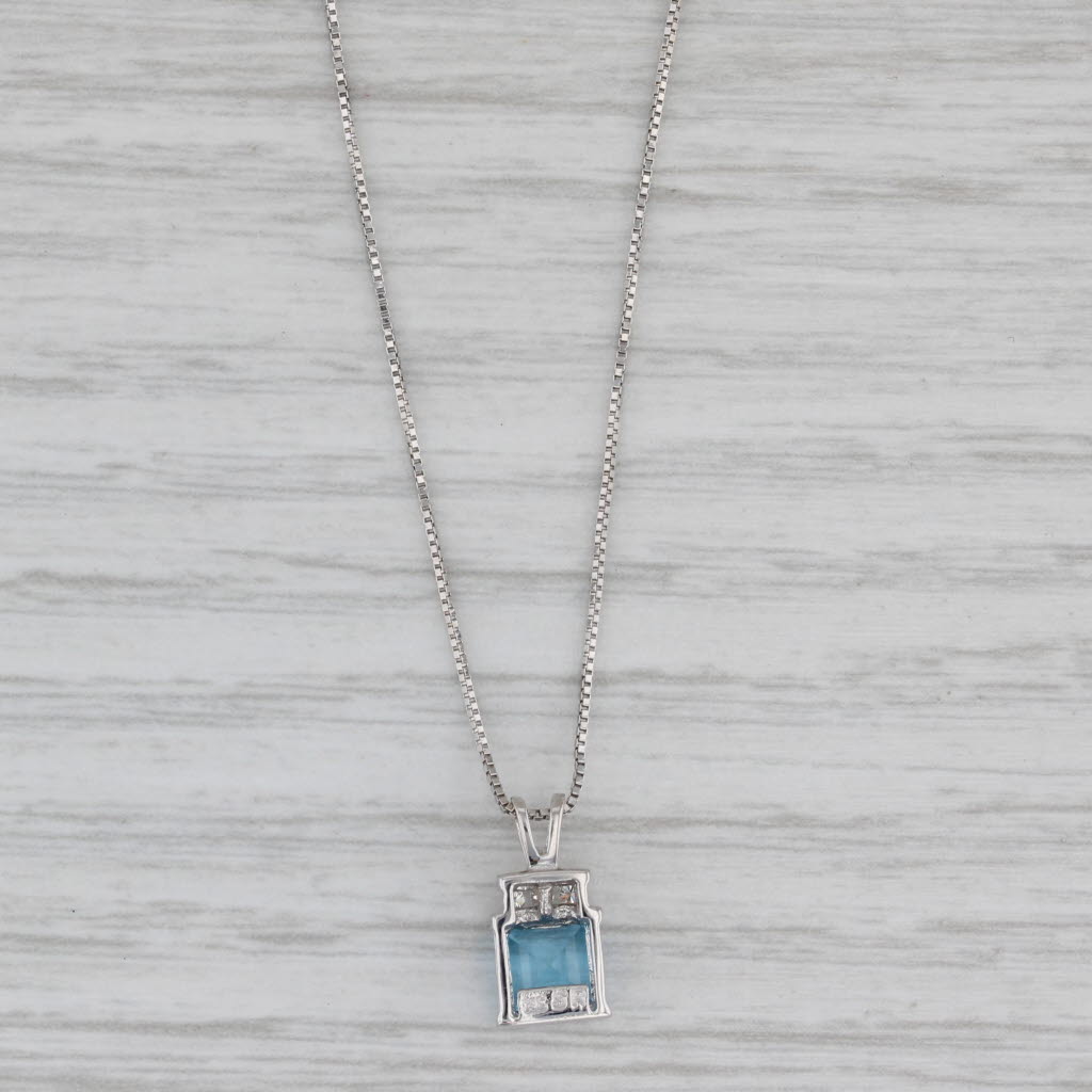 Gray 0.83ctw Blue Topaz Diamond Pendant Necklace 14k White Gold 18" Box Chain